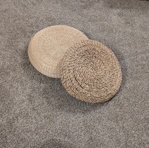 Source Unknown Braided Round Floor Cushions in Tan and Cream - Set of 2